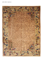 Load image into Gallery viewer, Antique Chinese Art Deco rug, 138x106 inches (350x270 cm), featuring a soft beige color with intricate geometric patterns, blending traditional Chinese artistry with Art Deco design.