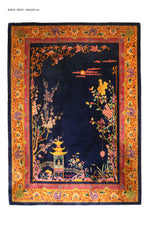 Load image into Gallery viewer, Antique Chinese Art Deco rug, 165x120 inches (420x305 cm), featuring a rich blue palette and intricate craftsmanship, exemplifying early 20th-century Chinese design.