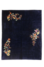 Load image into Gallery viewer, Vintage Chinese Art Deco rug, 116x94 inches (295x240 cm), featuring bold geometric patterns in rich navy blue, handwoven with high-quality wool, exemplifying classic craftsmanship and striking design.