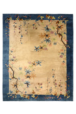 Load image into Gallery viewer, Antique Chinese decorative rug, 177x142 inches, featuring intricate beige and blue patterns.