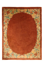 Load image into Gallery viewer, Antique Chinese Deco rug, 142x106 inches (360x270 cm), handwoven wool with intricate floral and botanical patterns in rich autumnal colors