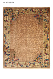 Antique Chinese Art Deco rug, 138x106 inches (350x270 cm), featuring a soft beige color with intricate geometric patterns, blending traditional Chinese artistry with Art Deco design.