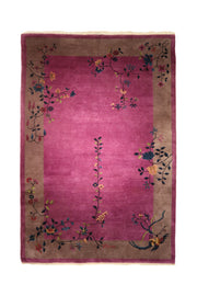 Antique Chinese Art Deco Walter Nichols rug, 106x73 inches, showcasing intricate design and craftsmanship.