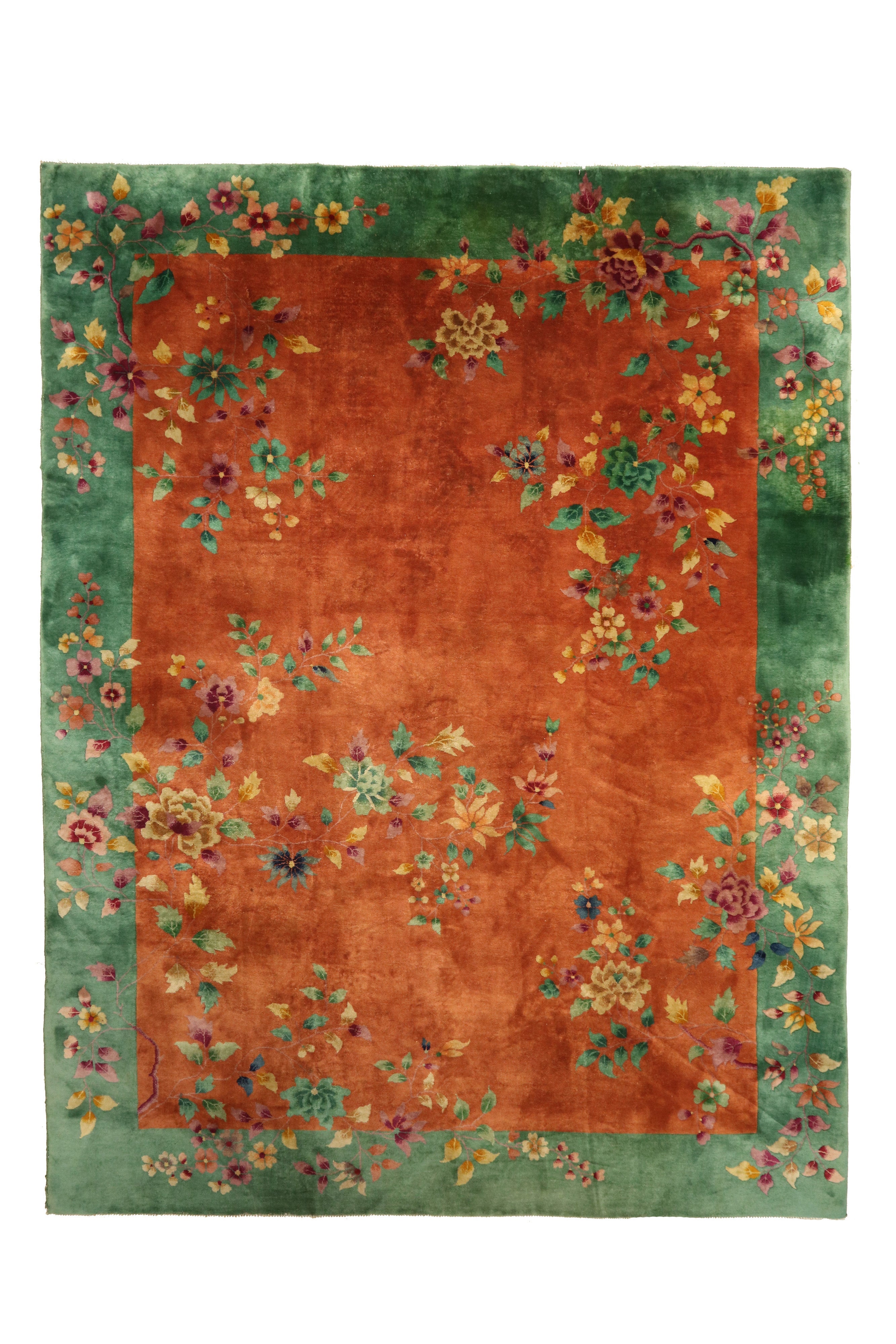 Antique Chinese Nichols Rug – Green & Orange | Rugs of China | Rugs of ...